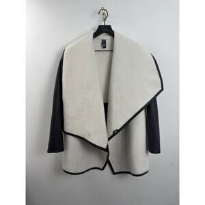 SPANX Jacket Fleece & Faux Leather Long Wrap Very Black Snow Drape Open Front S